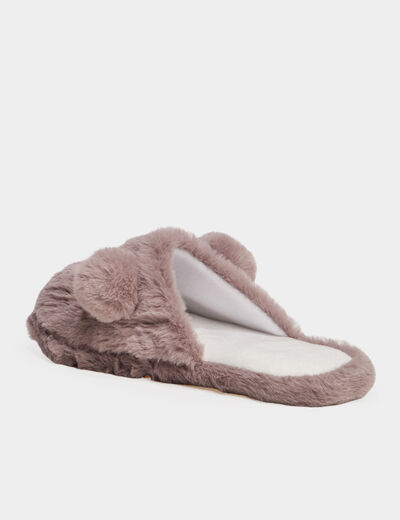 Chaussons mules fausse fourrure mauve femme