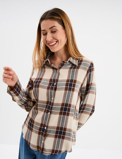 Chemise oversize manches longues beige femme