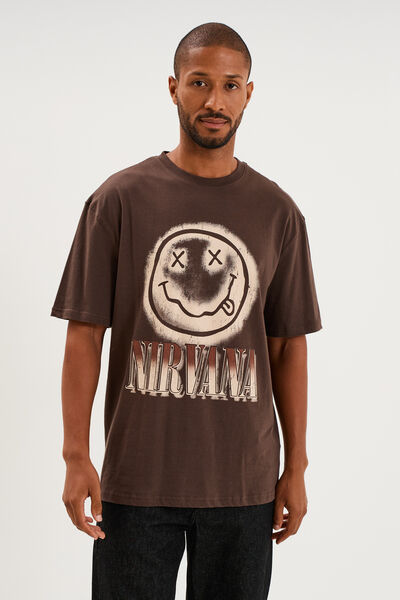 T-shirt manches courtes coton Nirvana marron fonc&eacute; homme