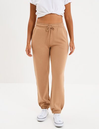 Pantalon de jogging large élastiqué taupe femme