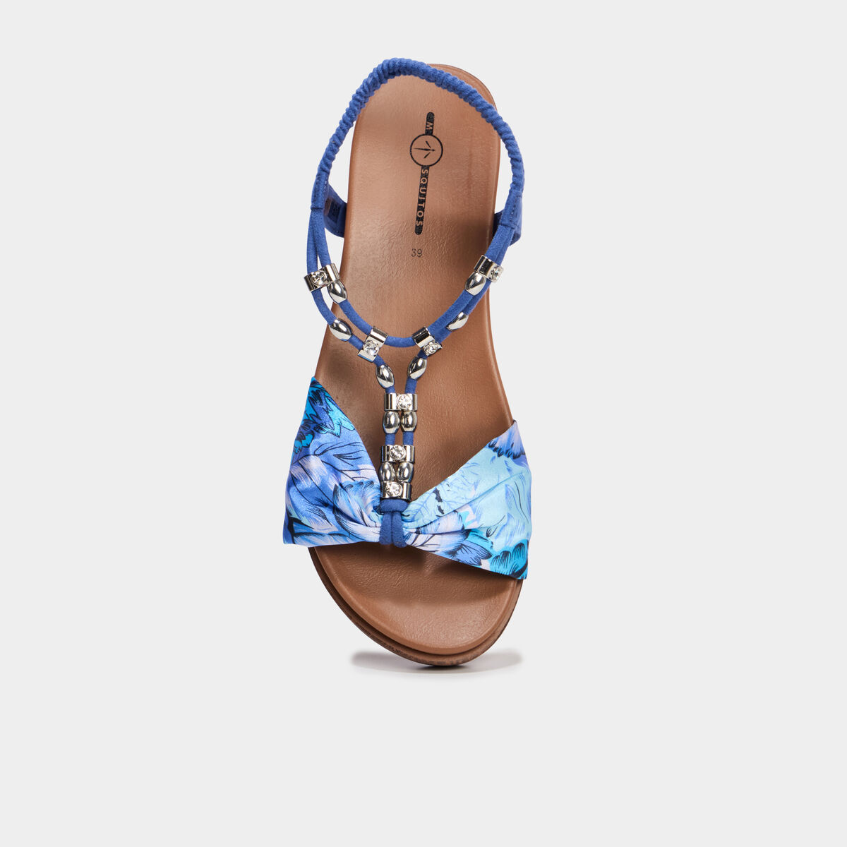 Sandales avec bride effet foulard bleu femme