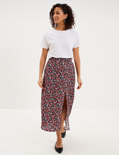 Jupe longue fendue fluide noir femme