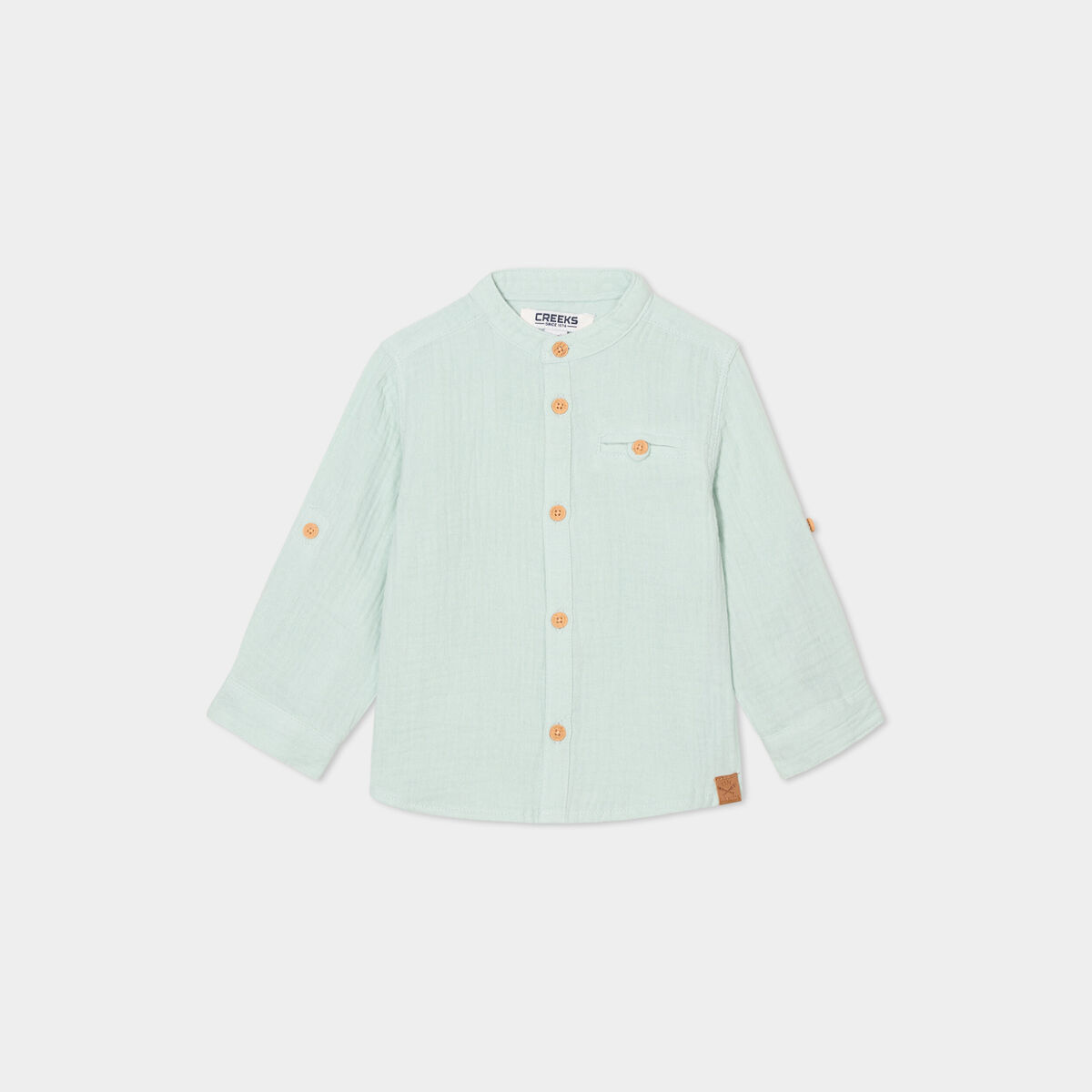 Chemise col mao en gaze de coton vert clair b&eacute;b&eacute; gar&ccedil;on