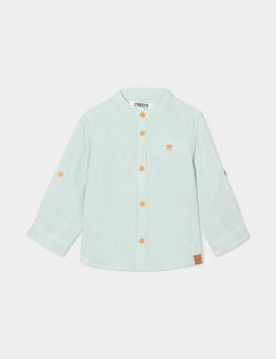 Chemise col mao en gaze de coton vert clair bébé garçon