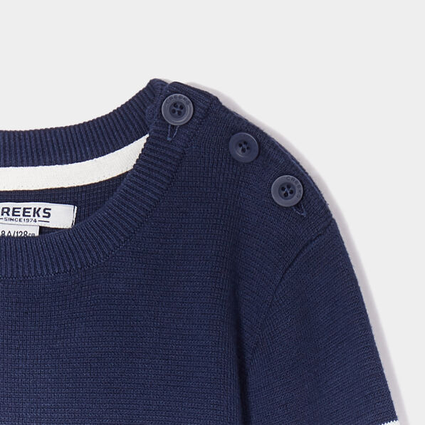 Pull marinière col rond coton Creeks bleu marine garçon