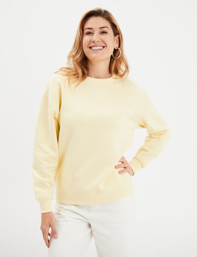 Sweat col rond manches longues jaune clair femme