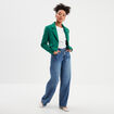 Veste courte tweed col tailleur vert femme