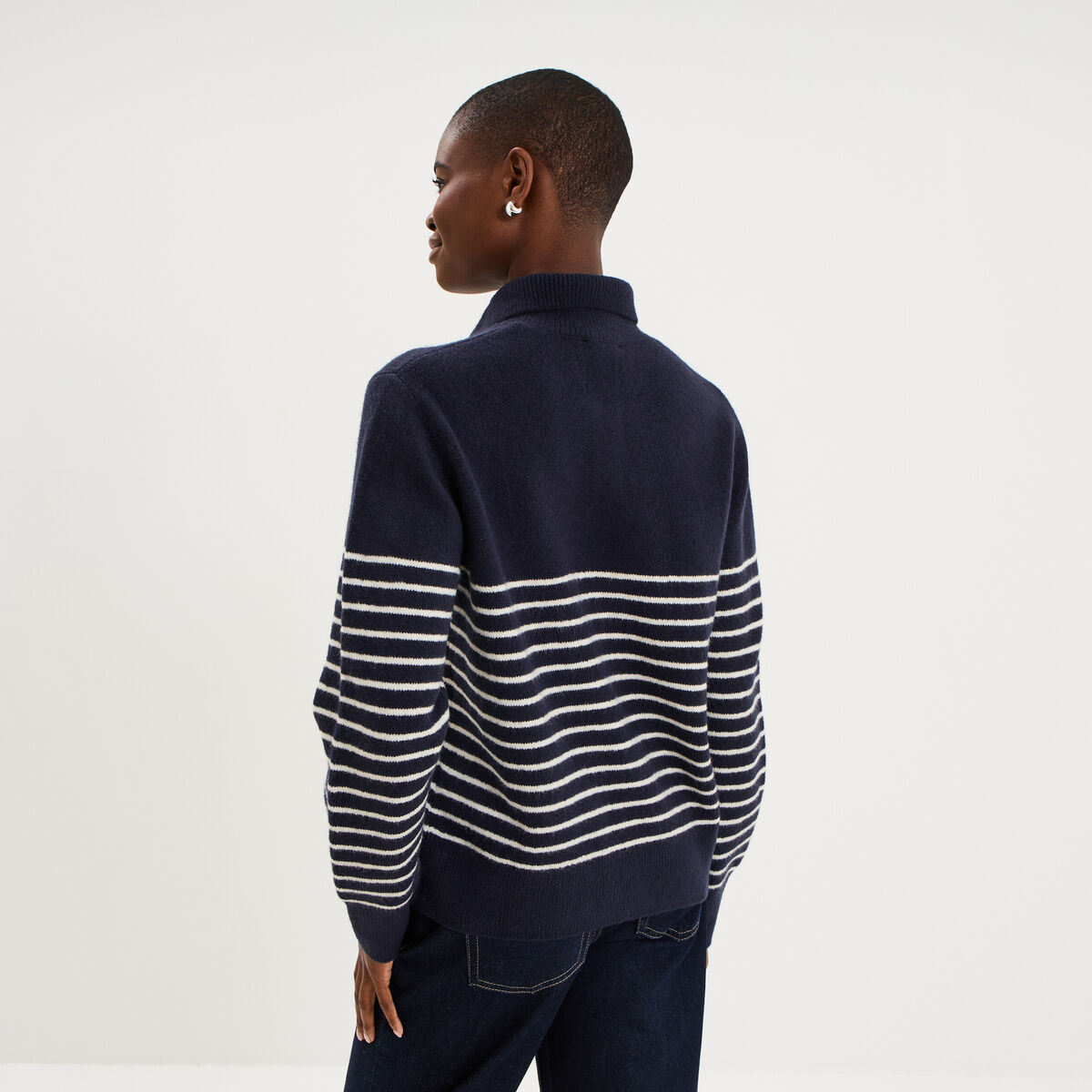 Pull col camionneur manches longues bleu marine femme