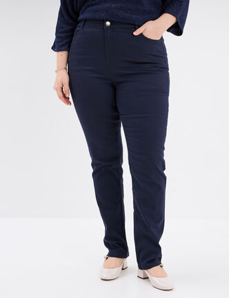 Pantalon droit taille haute extensible bleu marine femme grande taille