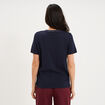 T-shirt col en V manches courtes bleu fonc&eacute; femme
