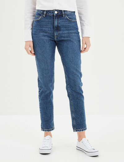 Jeans mom 7/8ème taille haute coton denim stone femme