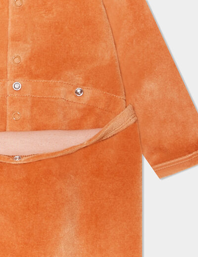 Dors-bien à col rond effet velours orange foncé bébé garçon