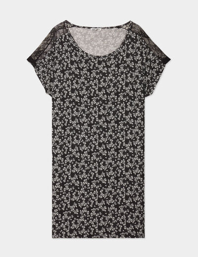 Chemise de nuit manches courtes noir femme grande taille