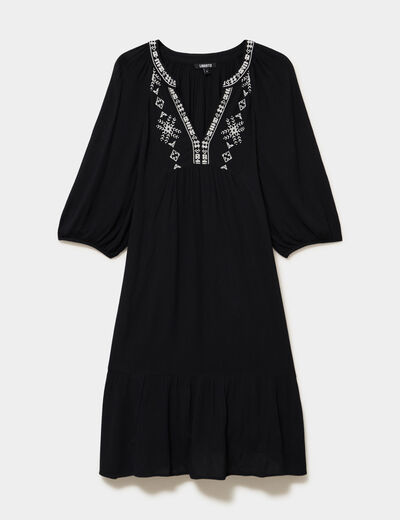 Robe longueur genou avec broderie noir femme