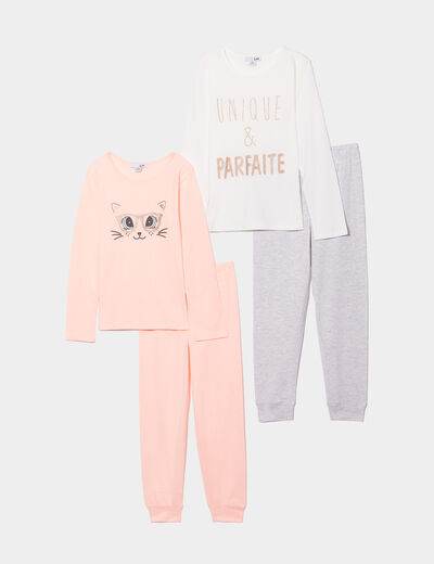 Lot 2 ensembles pyjama pantalon orange corail fille