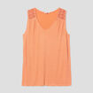 Débardeur épaules macramé col en V orange corail femme