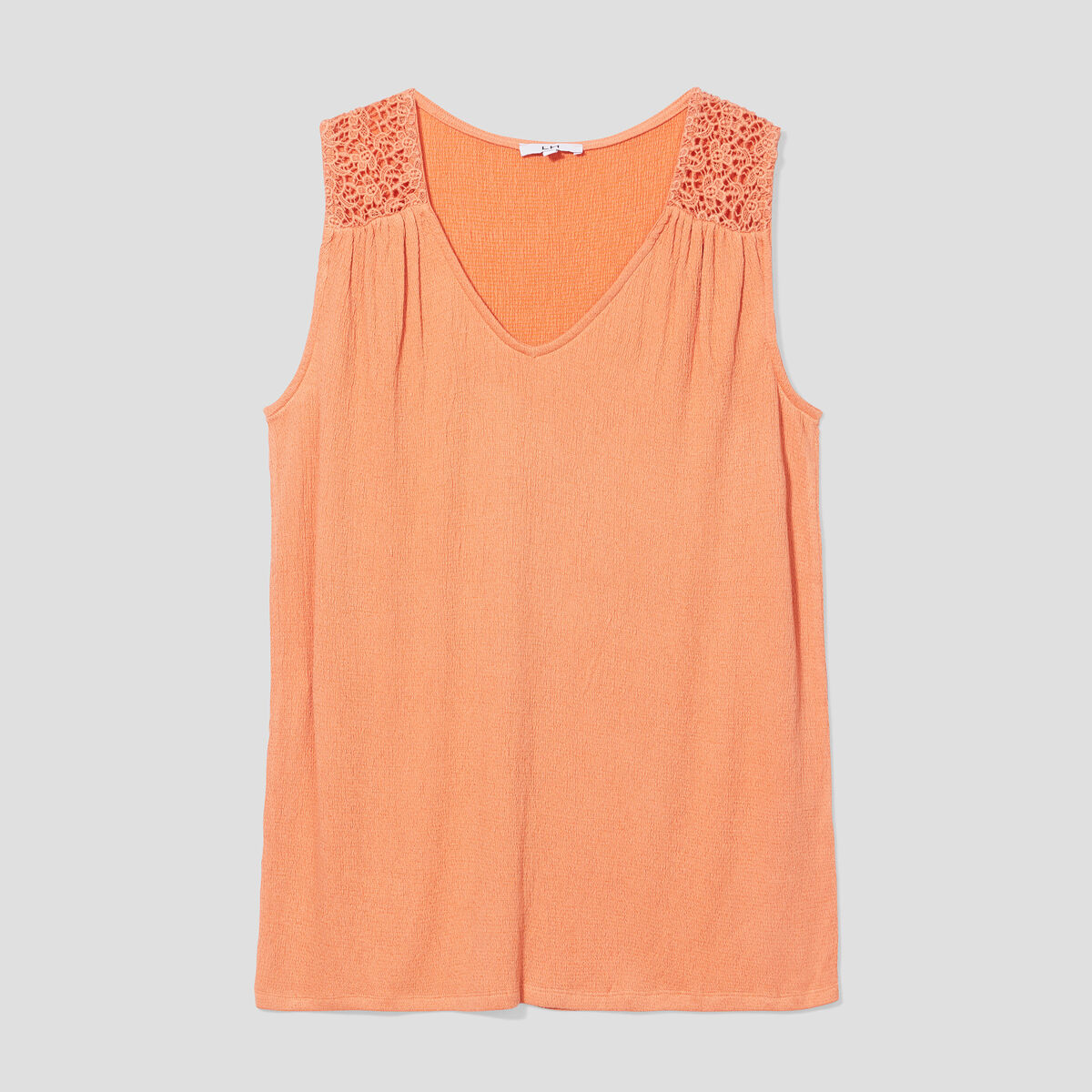 Débardeur épaules macramé col en V orange corail femme
