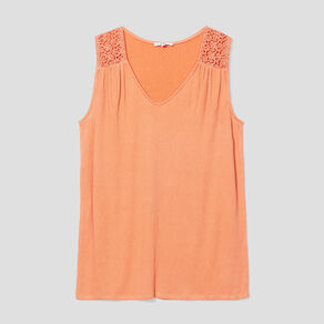 debardeur epaules macrame col en v orange corail femme Débardeur épaules macramé col en V orange corail femme