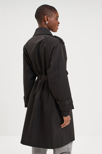 Trench long ceintur&eacute; noir femme