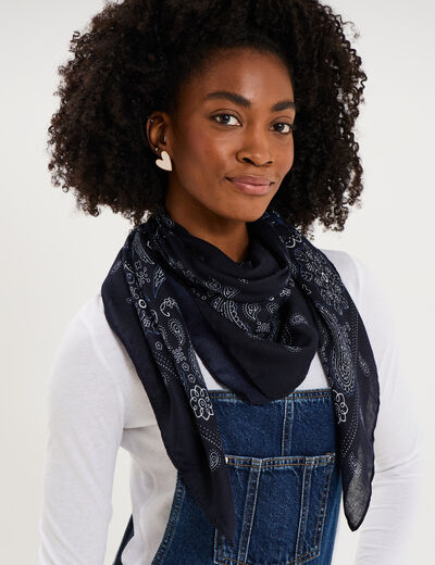 Foulard carr&eacute; bleu marine femme