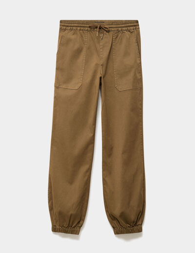 Pantalon molleton cargo droit cropped beige femme