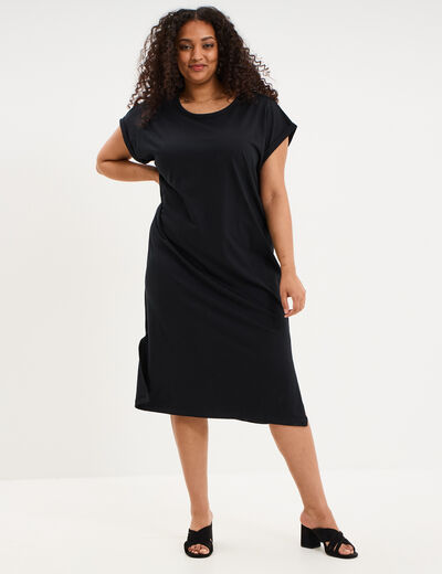 Robe courte droite manches courtes noir femme grande taille