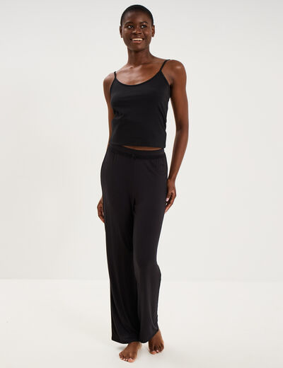 Pantalon de pyjama droit fluide noir femme