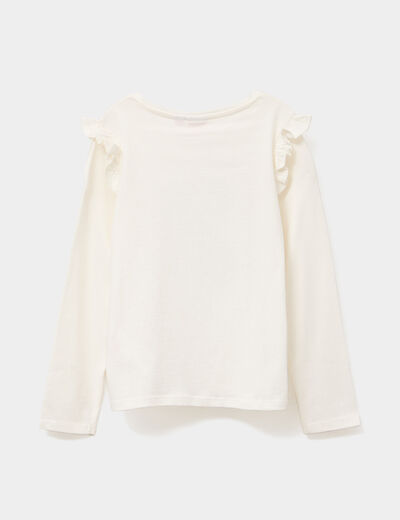 T-shirt à sequins manches longues coton ivoire fille