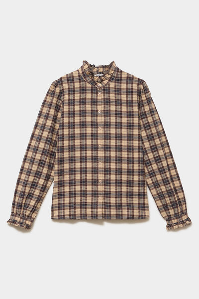 Chemise &agrave; volants manches longues marron femme