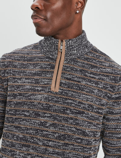 Pull avec col montant gris foncé homme