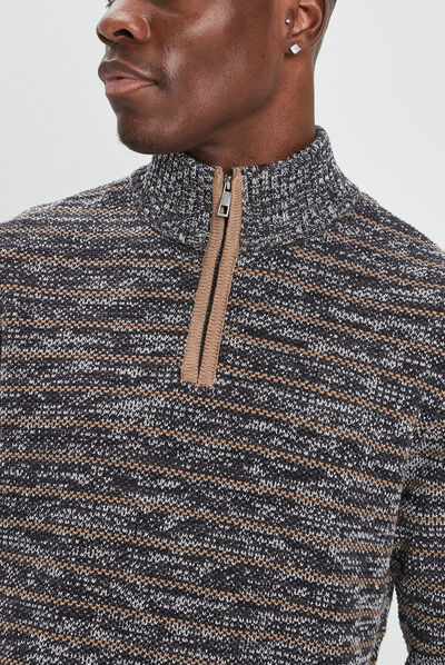 Pull avec col montant gris foncé homme