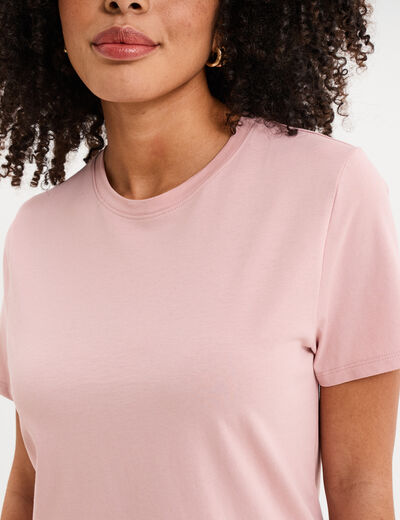 T-shirt col rond manches courtes coton mauve femme