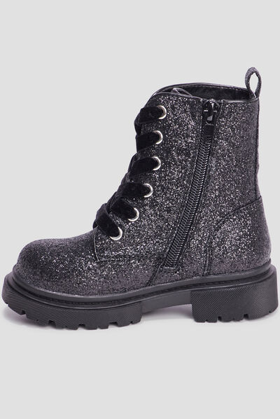Bottines à paillettes crantées noir fille