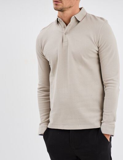 Polo droit manches longues coton gris clair homme