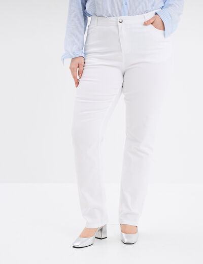 Pantalon droit taille haute extensible blanc femme grande taille