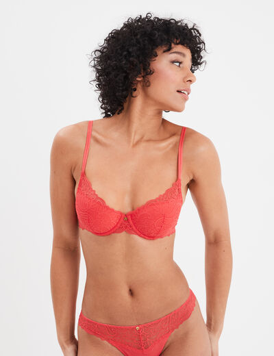 Soutien-gorge emboîtant paddé dentelle rose framboise femme