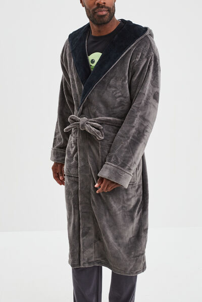 Peignoir long col châle gris foncé homme
