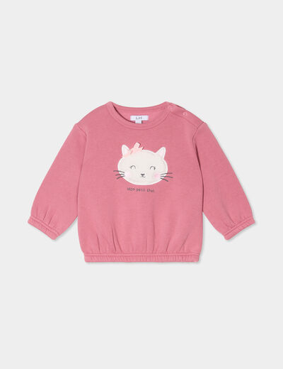Sweat manches longues épaule boutonnée vieux rose bébé fille