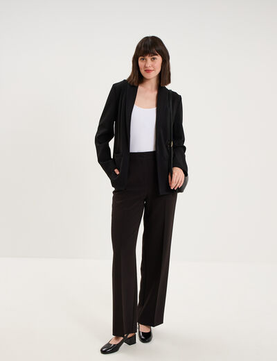 Pantalon droit effet cr&ecirc;pe &agrave; pinces noir femme