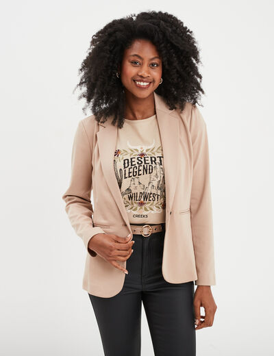 Veste blazer droite boutonnée 2 poches sable femme