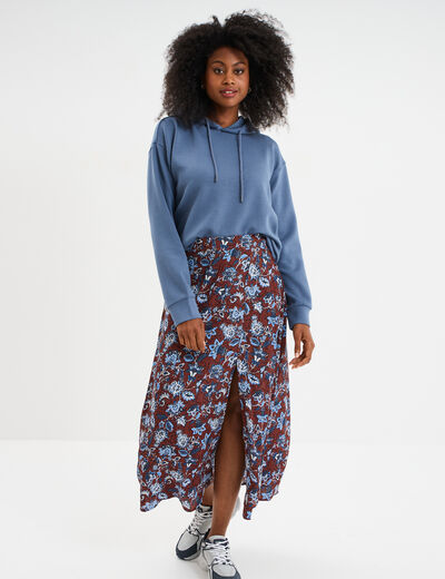 Jupe midi fendue fluide marron femme
