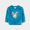 Sweat velours boutonné à sequins vert turquoise bébé fille