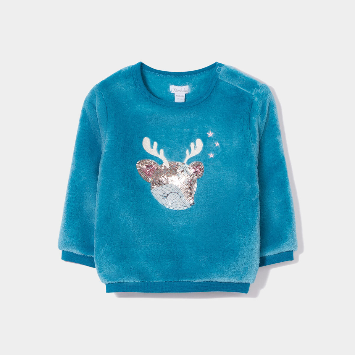 Sweat velours boutonné à sequins vert turquoise bébé fille