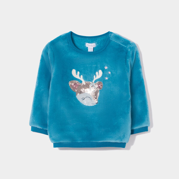 sweat velours boutonne a sequins vert turquoise bebef Sweat velours boutonné à sequins vert turquoise bébé fille