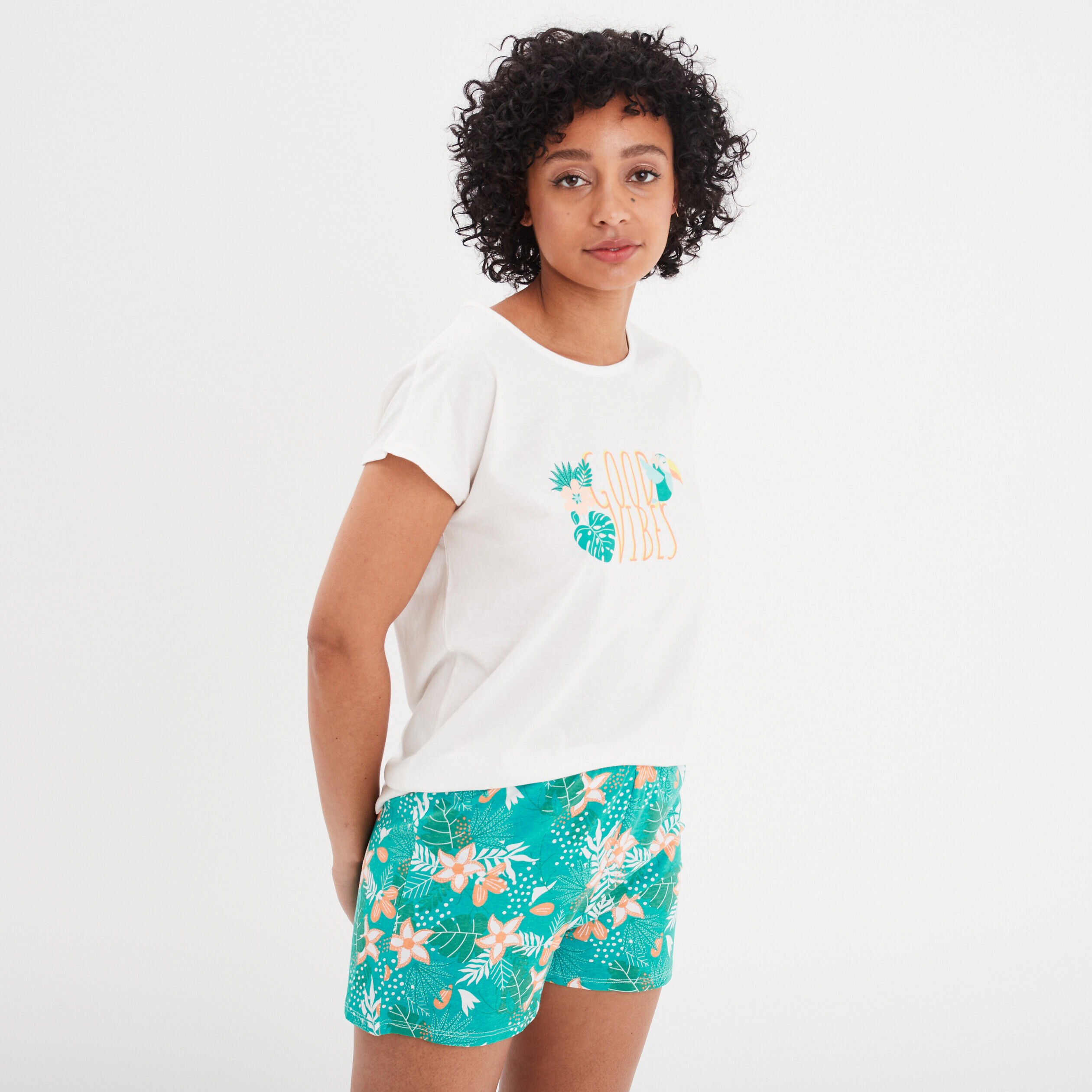 Ensemble pyjama short 2 pièces coton blanc femme LH
