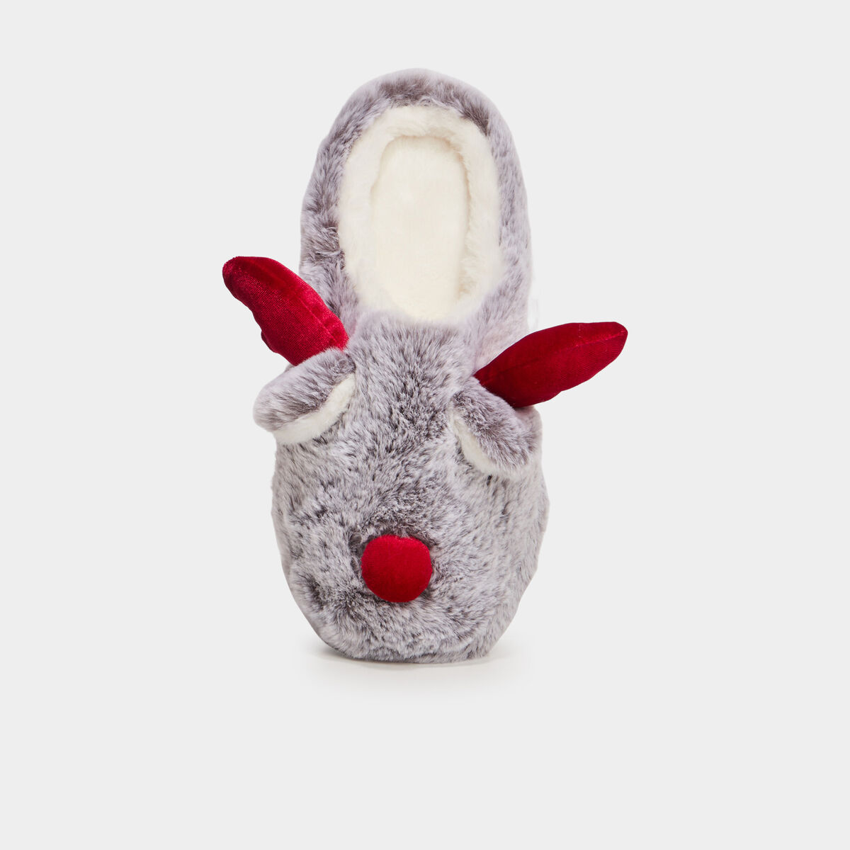 Chaussons mules fausse fourrure gris femme