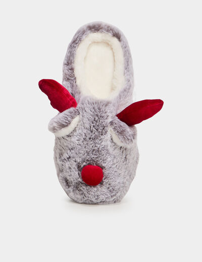Chaussons mules fausse fourrure gris femme