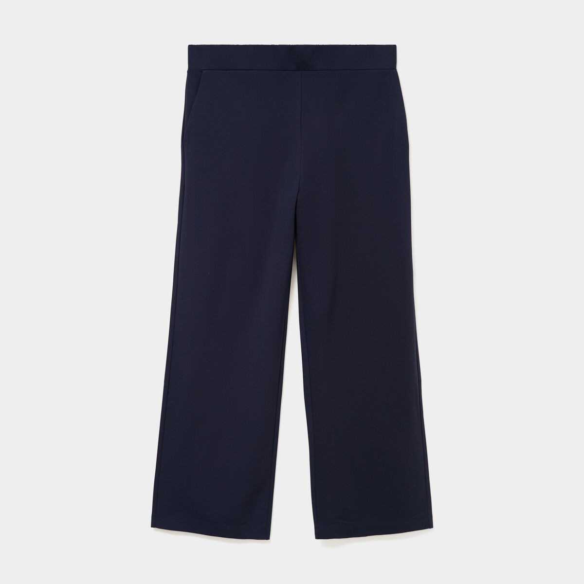 Pantalon large taille haute bleu fonc&eacute; femme grande taille