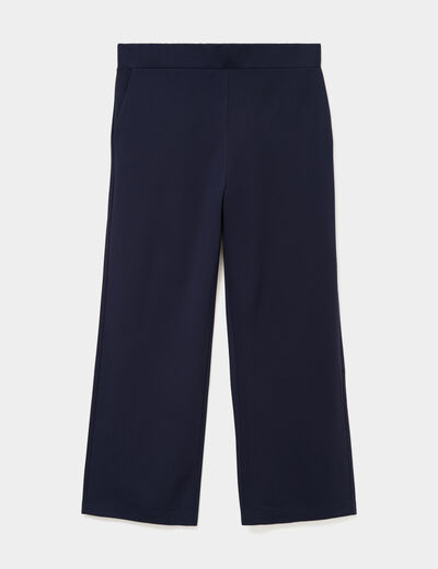 Pantalon large taille haute bleu fonc&eacute; femme grande taille