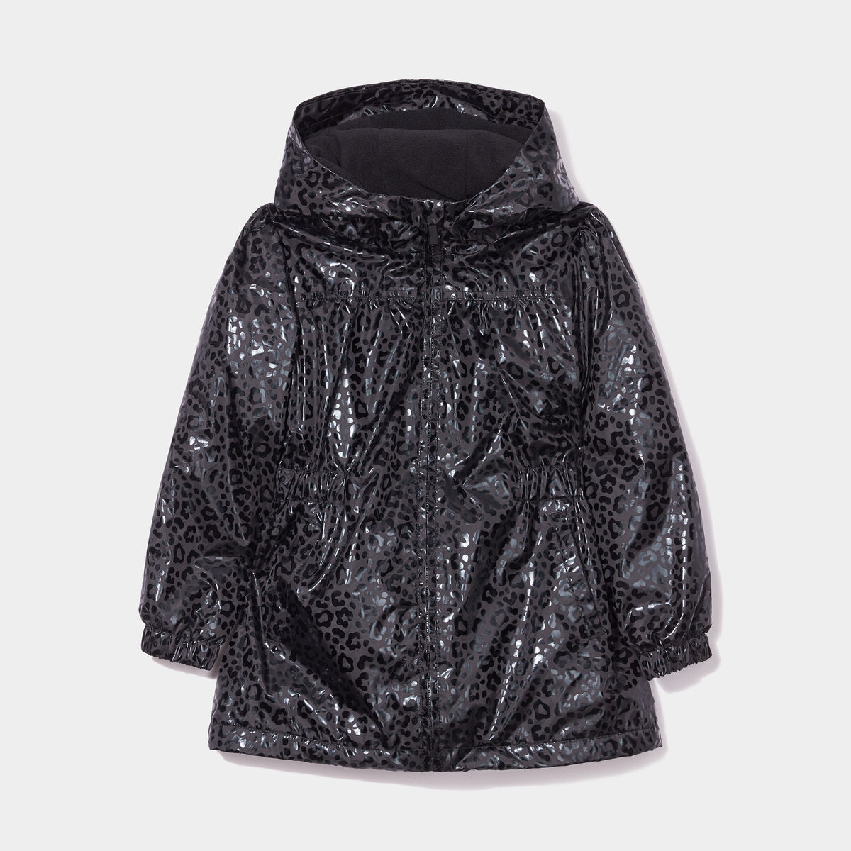 Parka cintrée à capuche doublure polaire noir fille